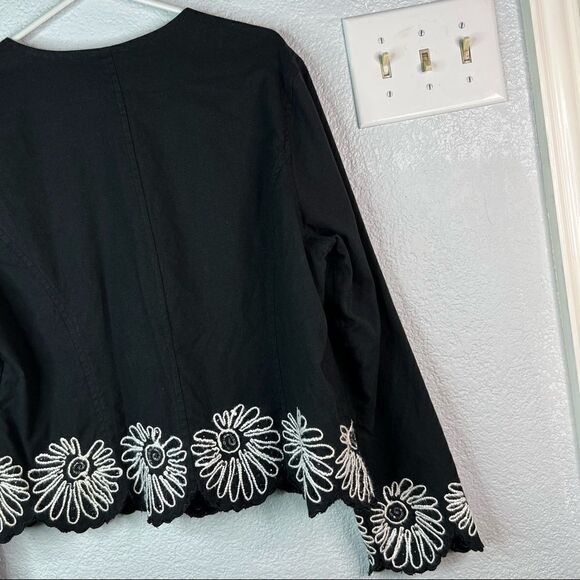 Vintage Marisol Womens Blazer Black White Floral Crop Length White Size L - Picture 7 of 11